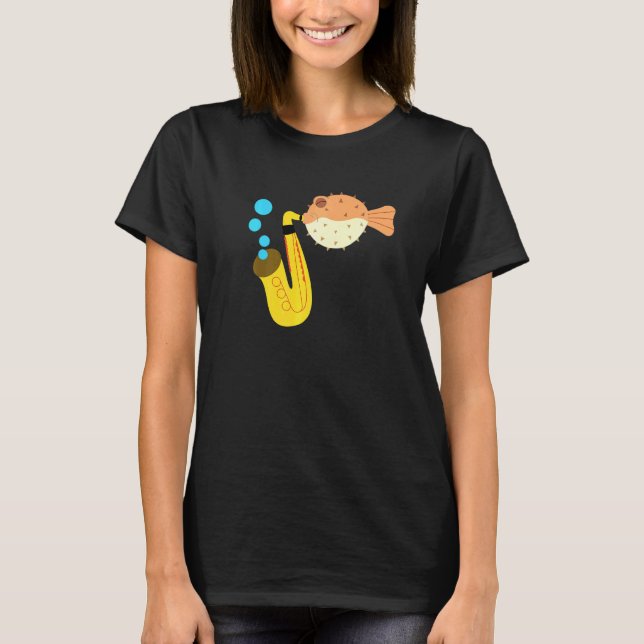 Blume Fische spielen Saxophone Musik Neuheit T-Shirt (Vorderseite)
