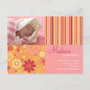 Blume Fizz Pink & Orange ・ Kinderankündigung Ankündigungspostkarte