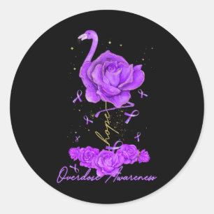 Blume Flamingo Hoffnung Lila Ribbon Überdosis Awar Runder Aufkleber