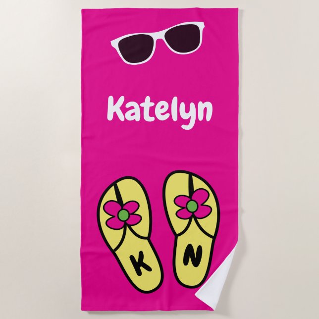Blume Flip Flops Personalisiert Strandtuch (Vorderseite)