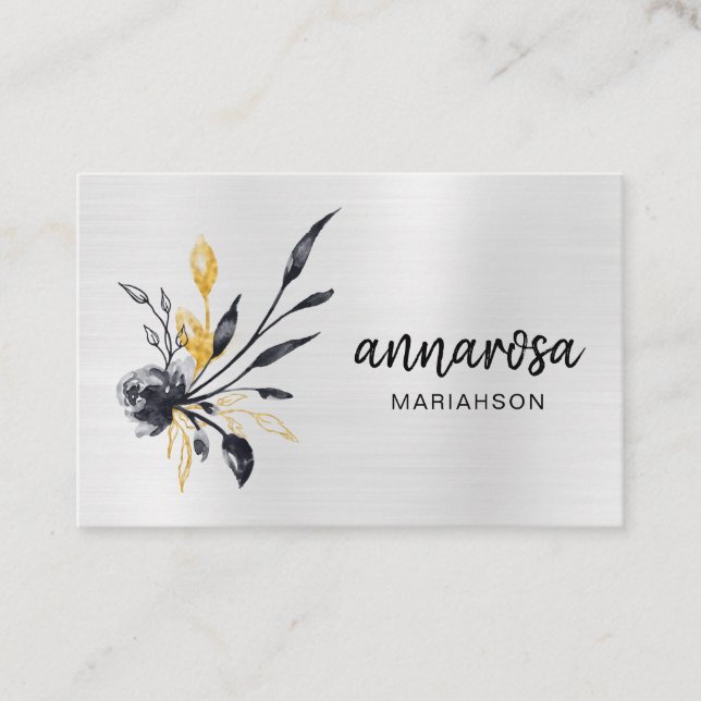 *~* Blume Floral Silver LOGO QR Gold FOTO Visitenkarte (Vorderseite)