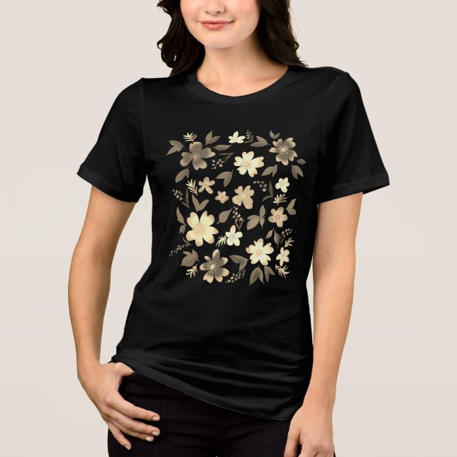 Blume, florale Sepi-Farben Tri-Blend Shirt (Vorderseite)