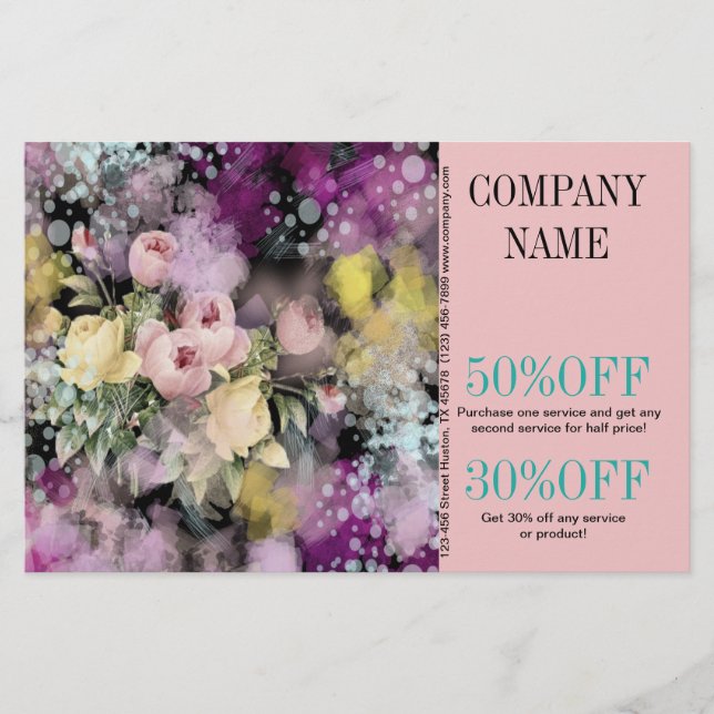 Blume Florenz Aquarell Rosa Blütenladen Flyer (Vorne)