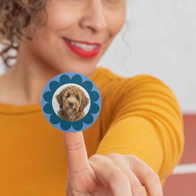 Blume Foto Rahmen Pet Dog Cat Anpassbare Farben Runder Aufkleber (Von Creator hochgeladen)