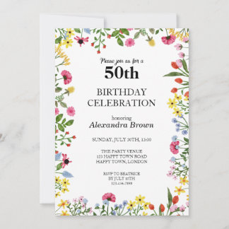 Blume Frame 50. Geburtstag Foto Party Einladung