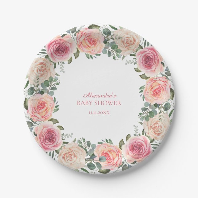 Blume Frame Baby Dusche Pappteller (Vorderseite)