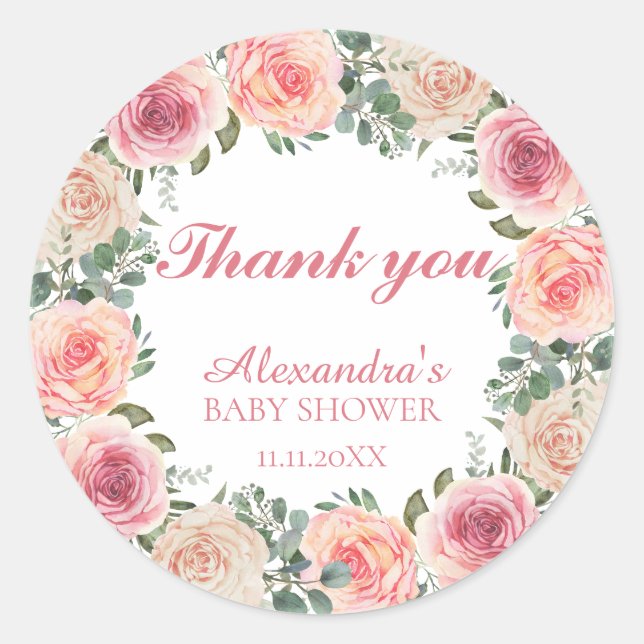 Blume Frame Baby Dusche Vielen Dank Runder Aufkleber (Vorderseite)