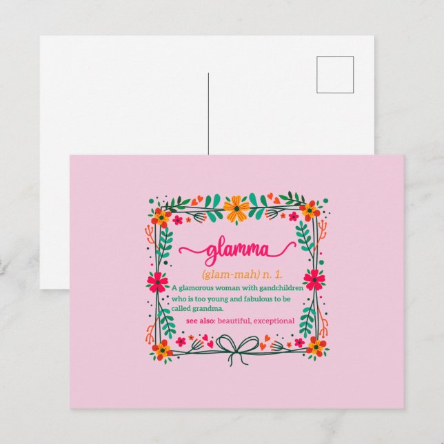 Blume Frame Glamma Oma Großmutter Definition Postkarte (Vorne/Hinten)