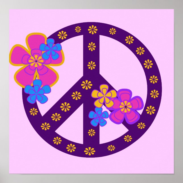 Blume Friedenssymbol T - Shirt und Geschenke Poster (Vorne)