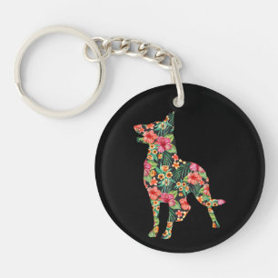 Blume Funny Dog Silhouette Floral Schlüsselanhänger