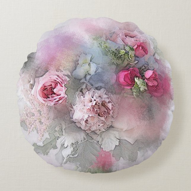 Blume für Aquarell-Rose Blumenvorlage Rundes Kissen (Vorderseite)