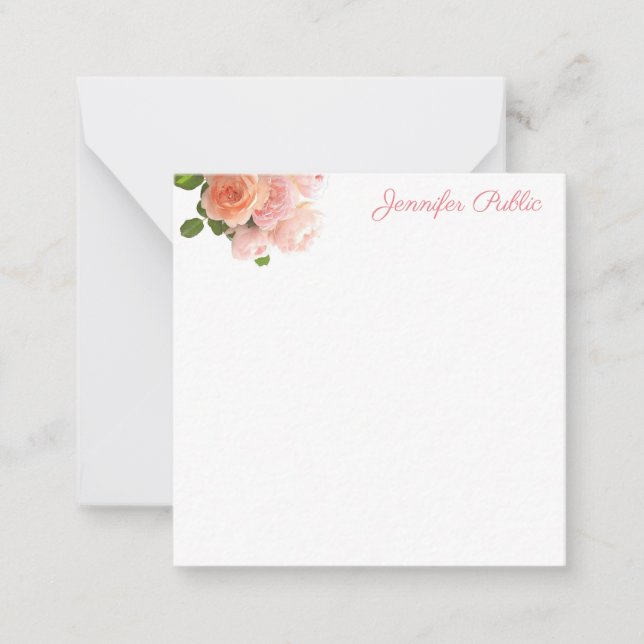 Blume für Aquarell-Rose Handgeschriebene Textvorla Mitteilungskarte (Vorderseite)