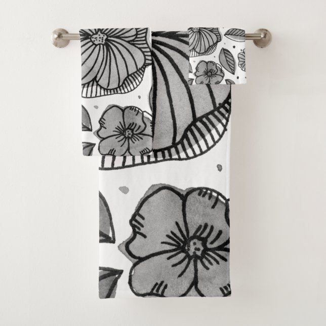 Blume für Aquarell und Tinte - Schwarzweiß Badhandtuch Set (Insitu)
