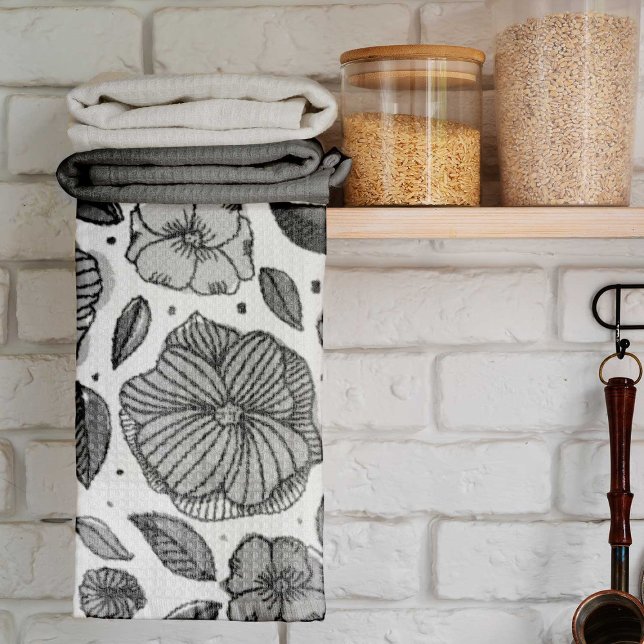 Blume für Aquarell und Tinte - Schwarzweiß Handtuch (Von Creator hochgeladen)