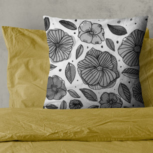 Blume für Aquarell und Tinte - Schwarzweiß Kissen