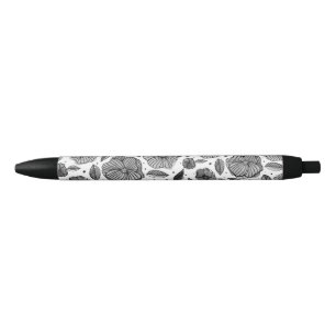 Blume für Aquarell und Tinte - Schwarzweiß Kugelschreiber