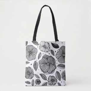 Blume für Aquarell und Tinte - Schwarzweiß Tasche