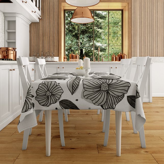 Blume für Aquarell und Tinte - Schwarzweiß Tischdecke (Von Creator hochgeladen)