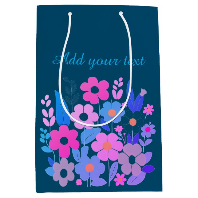 Blume für Aquarellfarben Benutzerdefinierter Text Mittlere Geschenktüte (Vorderseite)