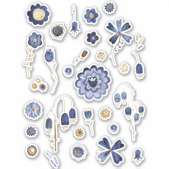 Blume für Aquarellfarben Blau Aufkleber (Vorderseite)