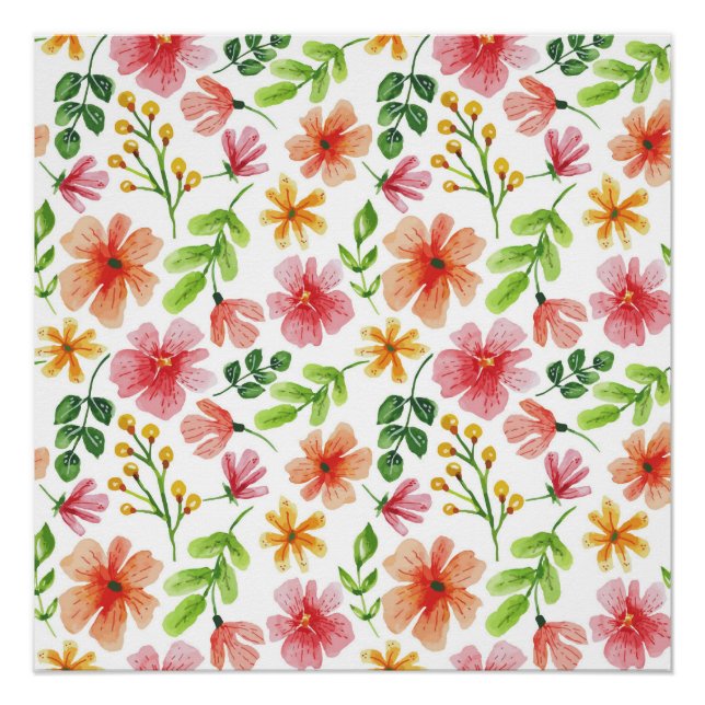 Blume für Aquarellfarben, blau, rosa, Muster-69677 Poster (Vorderseite)