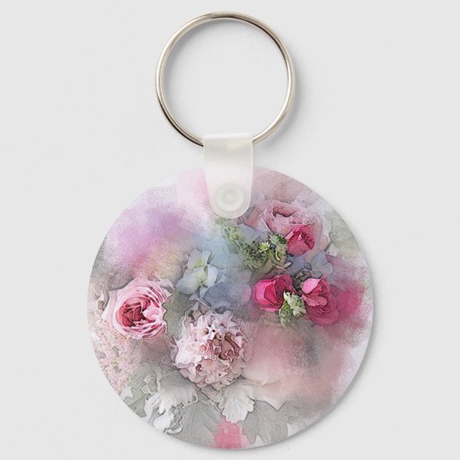 Blume für Aquarellfarben-Bouquet-Vorlage Schlüsselanhänger (Vorderseite)