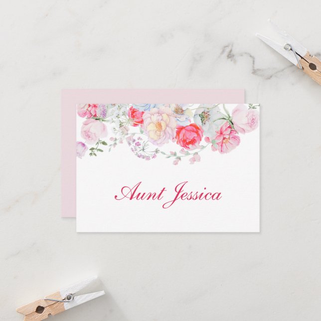 Blume für Aquarellfarben Flat Platzkarte (Vorderseite/Rückseite Beispiel)