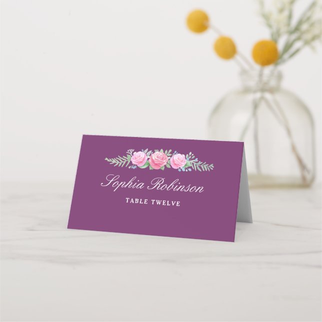 Blume für Aquarellfarben Tabellenname Dark Magenta Platzkarte (Vorderseite)
