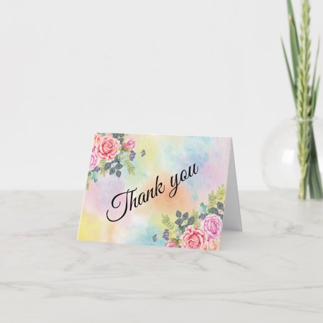 Blume für Aquarellgrün Rosa Hinweis Dankeskarte (Vorderseite)