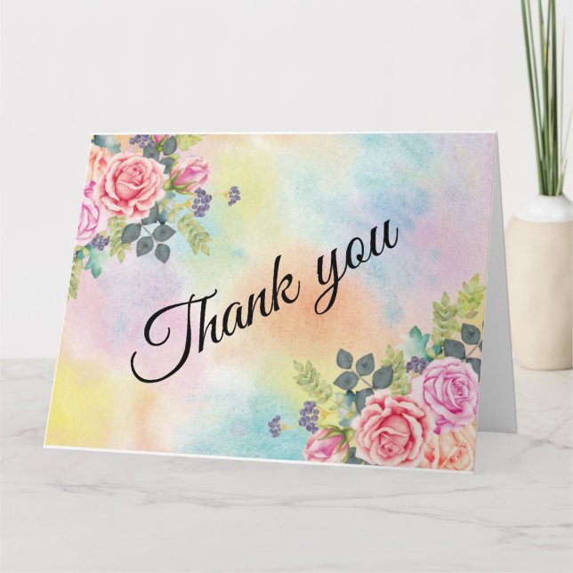 Blume für Aquarellgrün Rosa Hinweis Karte (Vorderseite)