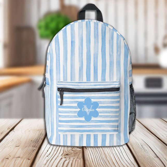 Blume für blaue und weiße Streifen Bedruckter Rucksack (Von Creator hochgeladen)