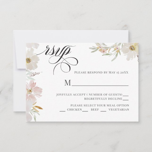 Blume für Creme und Wasserfarben RSVP Karte (Vorderseite)