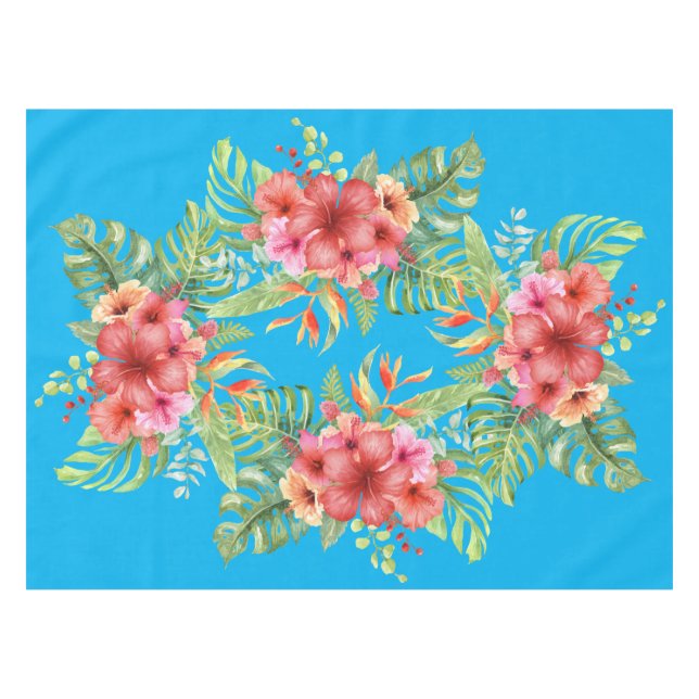 Blume für den Hibiskus von Aquarellen auf blau Tischdecke (Vorderseite (Horizontal))