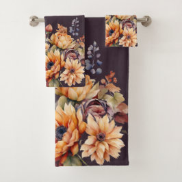 Blume für den Wasserfarbenfall Lila Badhandtuch Set