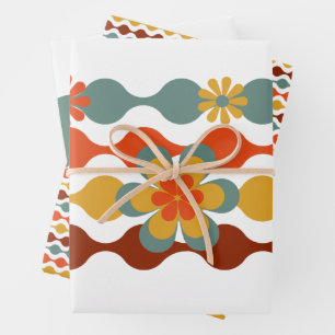 Blume für Designfarben der 70er Jahre - Umschlagpa Geschenkpapier Set