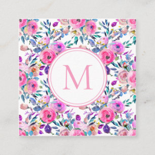 Blume für die Farbe Rosa Monogramm Quadratische Visitenkarte