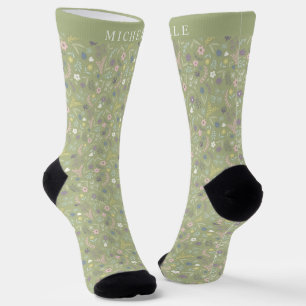 Blume für die Farbpalette Grün Blütenrosa Weiß Socken