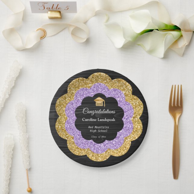 Blume für Gold und Lila Glitzer Abschluss Day Pappteller (Hochzeit)