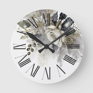 Blume für goldene Rosen Runde Wanduhr