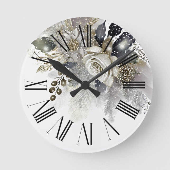 Blume für goldene Rosen Runde Wanduhr (Vorderseite)