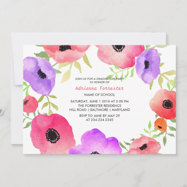 Blume für helle Aquarellfarben Einladung (Vorderseite)