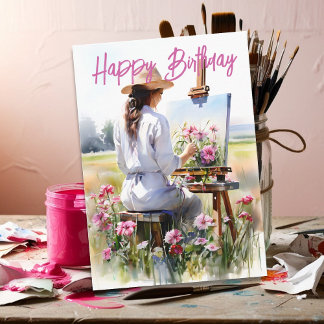 Blume für Künstlerinnen in einem Feld Geburtstag Karte