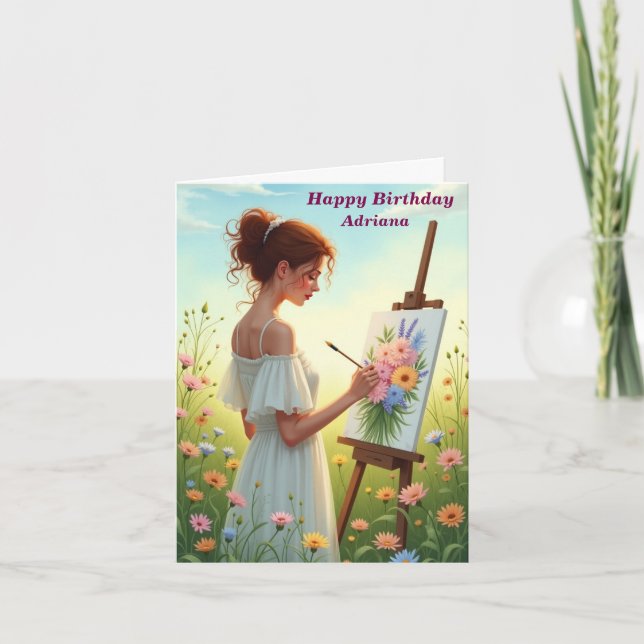 Blume für Künstlerinnen in einem Feld Geburtstag Karte (Vorderseite)