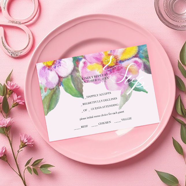 Blume für künstlerische Pfirsichfarben Handgemalt RSVP Karte (Von Creator hochgeladen)