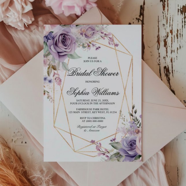 Blume für lila Rose und Blush Brautparty Einladung (Von Creator hochgeladen)