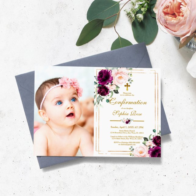 Blume für lila Rose und Blush Foto-Bestätigung Einladung (Von Creator hochgeladen)