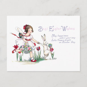 Blume für Mädchen, Kaninchen und Ostern Feiertagspostkarte