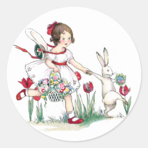 Blume für Mädchen, Kaninchen und Ostern Runder Aufkleber