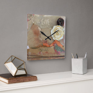 Blume für Mixed-Media-Kunstangebote Quadratische Wanduhr