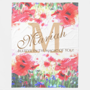 Blume für Monogramm Poppy Field Wasserfarbe Fleecedecke